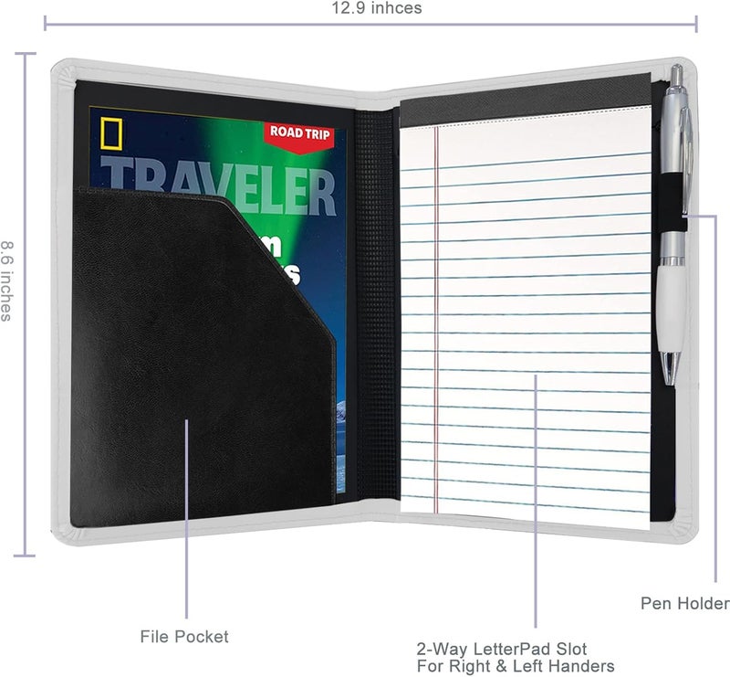 Konper Classic Padfolio/Junior Portfolio Folder Case, Business A5 Binder Organizer Notepad for Men Women, 5 x 8 Writing Pad Included, Gray - Image 2